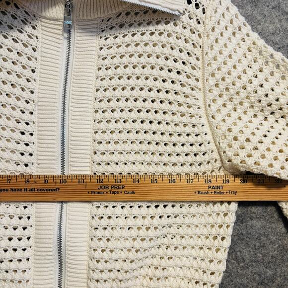 Varley Sweater Womens Medium Cream Cotton Eloise Full Zip Jacket Knit Collar - Picture 12 of 15